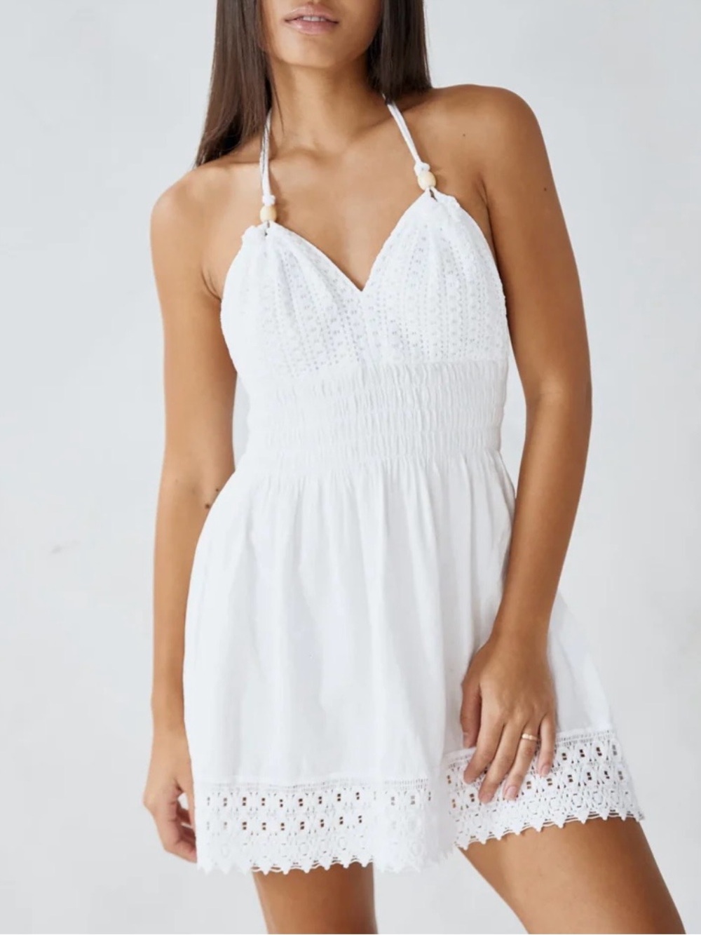 Blanco Mika White Crochet Halter Mini Dress XXL 100% Cotton (1301)